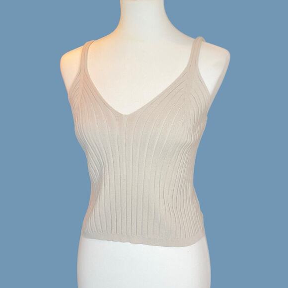 H&M Ribbed V Neck Tank Taupe Medium - Picture 6 of 11